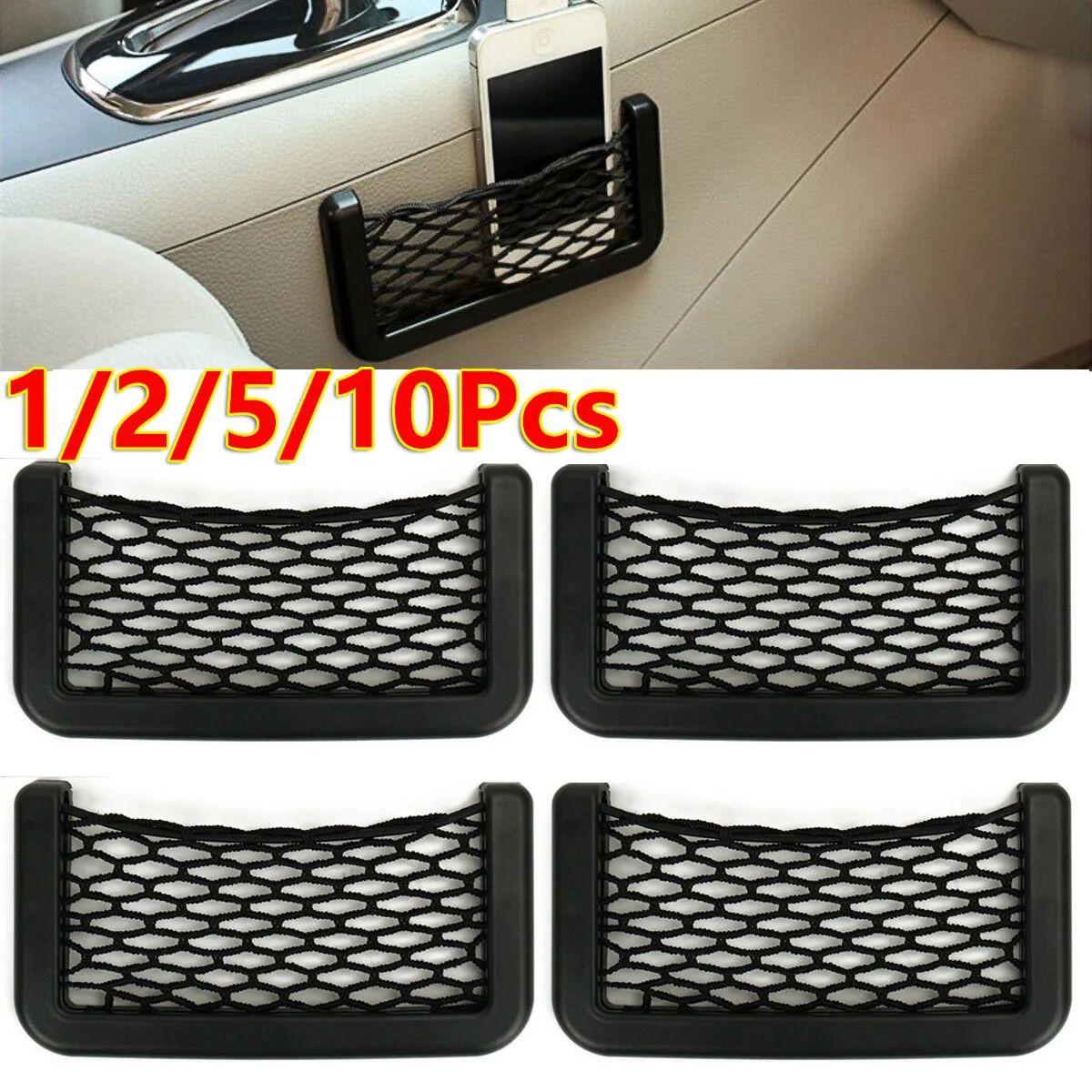 

1/2/5Pcs Universal Car Organizer Mesh Storage Bag Auto Paste Net Pocket Phone Holder Accessories Net Seat Back Fixing Bag DIY