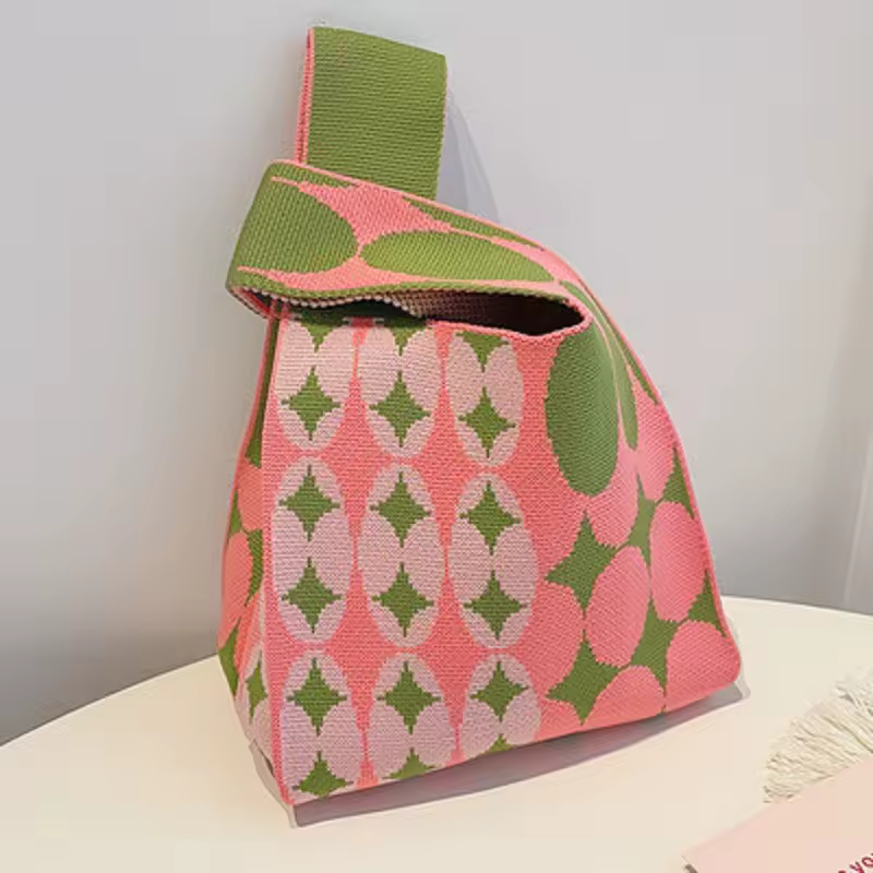 Women'S Knot Wrist Bag Handmade Knitted Bag Portable Mini Striped Tote Bucket Phone Bags Large Capacity Autumn Winter Handbags - Image 7