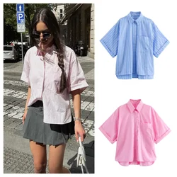 PB&ZA2024 Spring New Women's Fashion Style Casual Loose Versatile Pocket Decoration Short Poplin Shirt Top