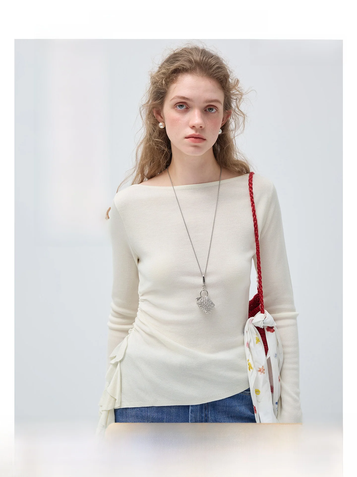 

Moonlight Kiss White VEGA CHANG Women's Ruffle Svel T-irt Spring 2026 Asymmetrical Ele Long Sve Straight Cut