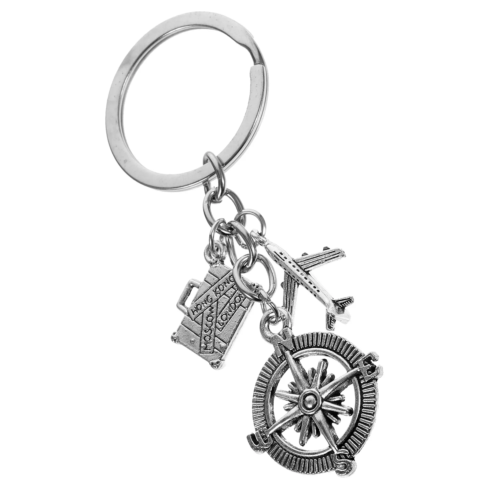 

Airplane Compass Keychain 3# Metal Alloy Sturdy Keyholder Bag Hanging nament Key Rings Chains for Backpacks Travel Souvenir