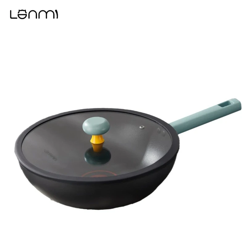 

LANMI 28/30/32CM Woks Aluminum Alloy Non-Stick Wok for Home Kitchen Cooking Pan Nordic Double-ring Ring Oil Control Kitchenware
