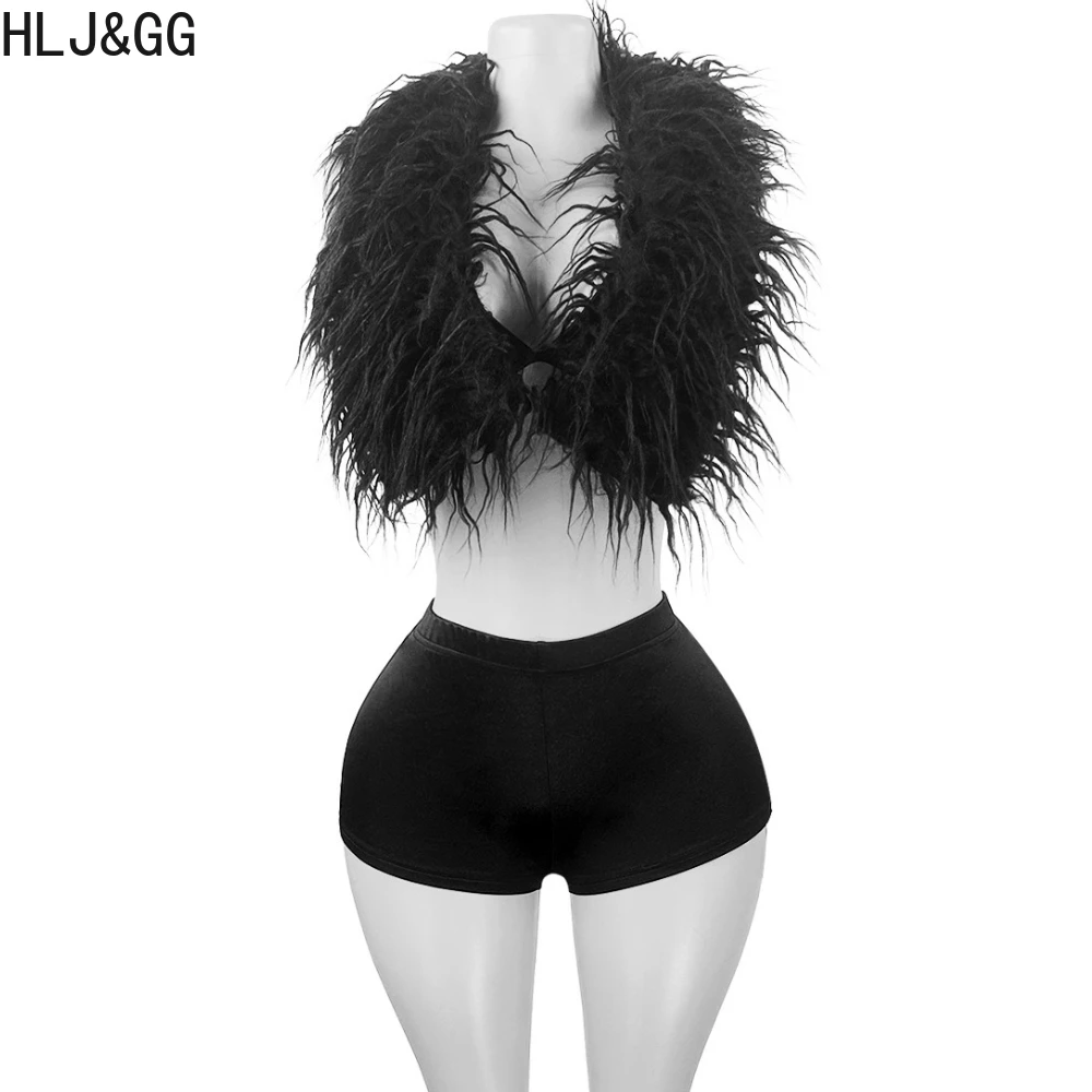 Hlj & gg sexy pele oco bandagem conjuntos de duas peças feminino v profundo sem mangas sem costas topo e shorts roupas moda 2 pçs streetwear
