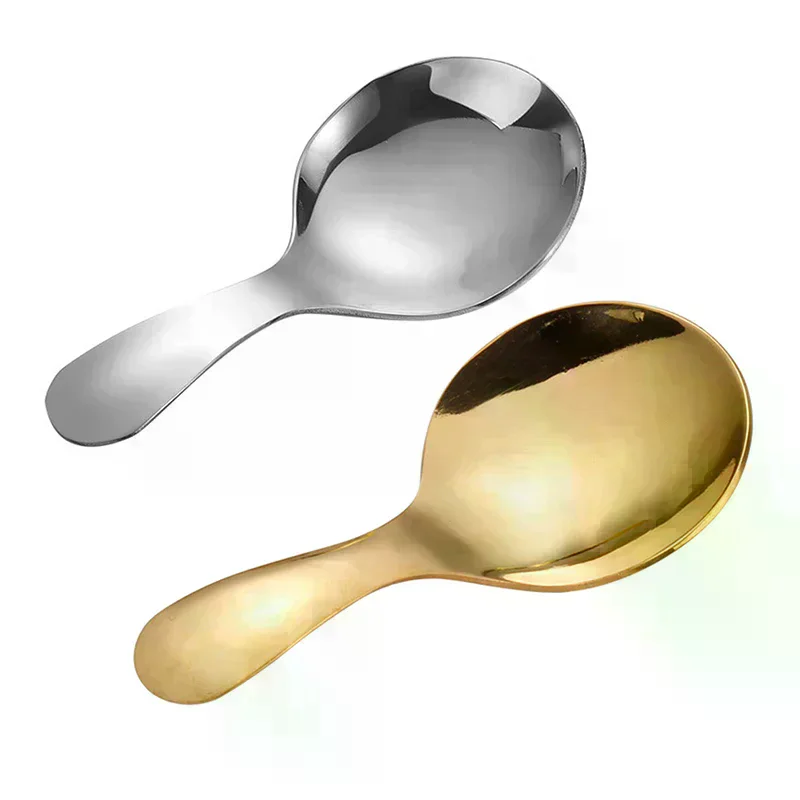 Stainless Steel Spoon Short Handle Gold Ice Cream Tea Coffee Spoon Kids Spoon Kitchen Condiment Spice Scoop Cute