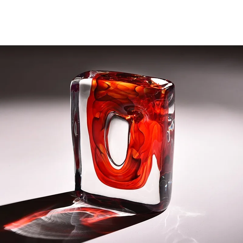 Light luxury Chinese red glass artwork quadrangle model house villa living room ornament