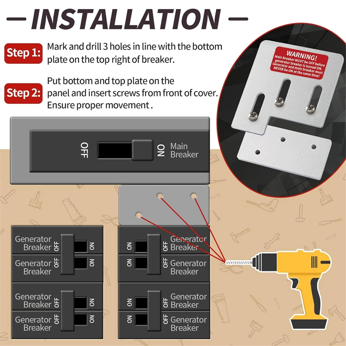 Generator Interlock Generator Control Link Hardware Breaker Panel Switch 150 or 200A Breaker