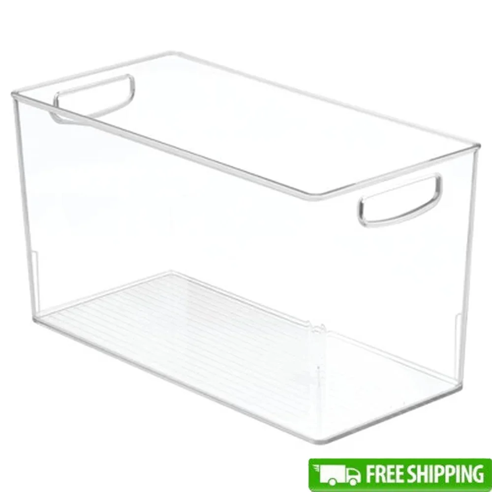 

Clear Recycled Plastic Storage Bin Pantry Organizer with Built-in Handles Kitchen Office Closet 16x8x8 Durable Versatile Home