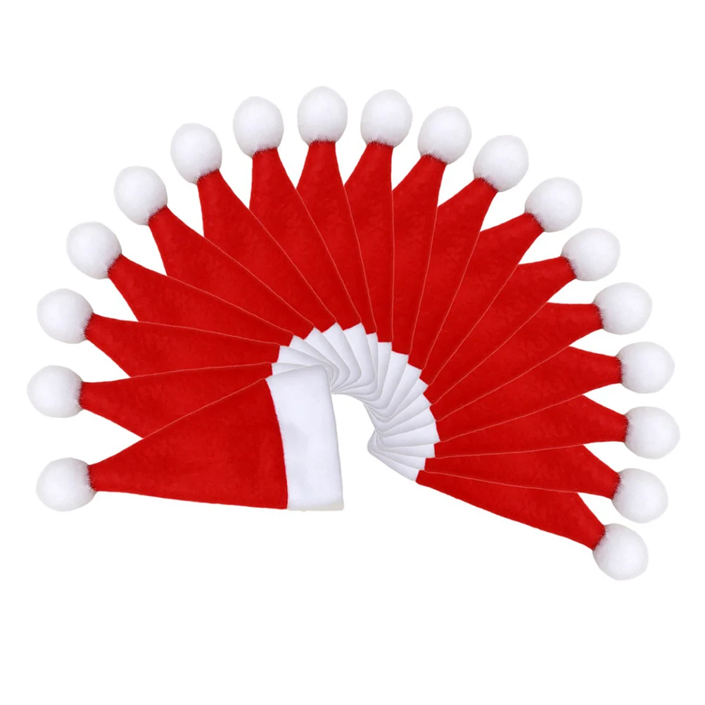 

18 Pcs Christmas Decor Hat Tableware Set Bags Brushed Cloth Fork Organizer Shaped Mini Bottle Covers Red