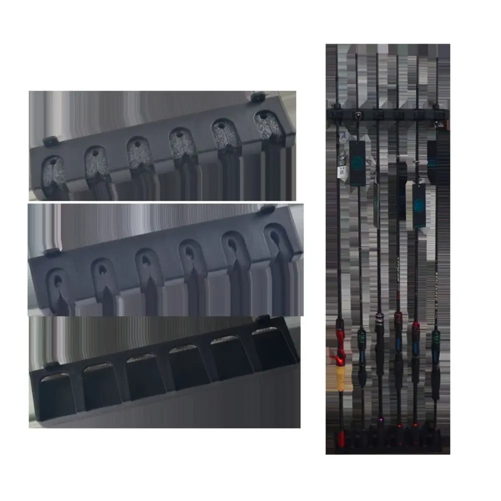 6 Hole Fishing Rod Holders Wall Mount Vertical/Horizontal Fishing Rod Display Stand Universal Save Space