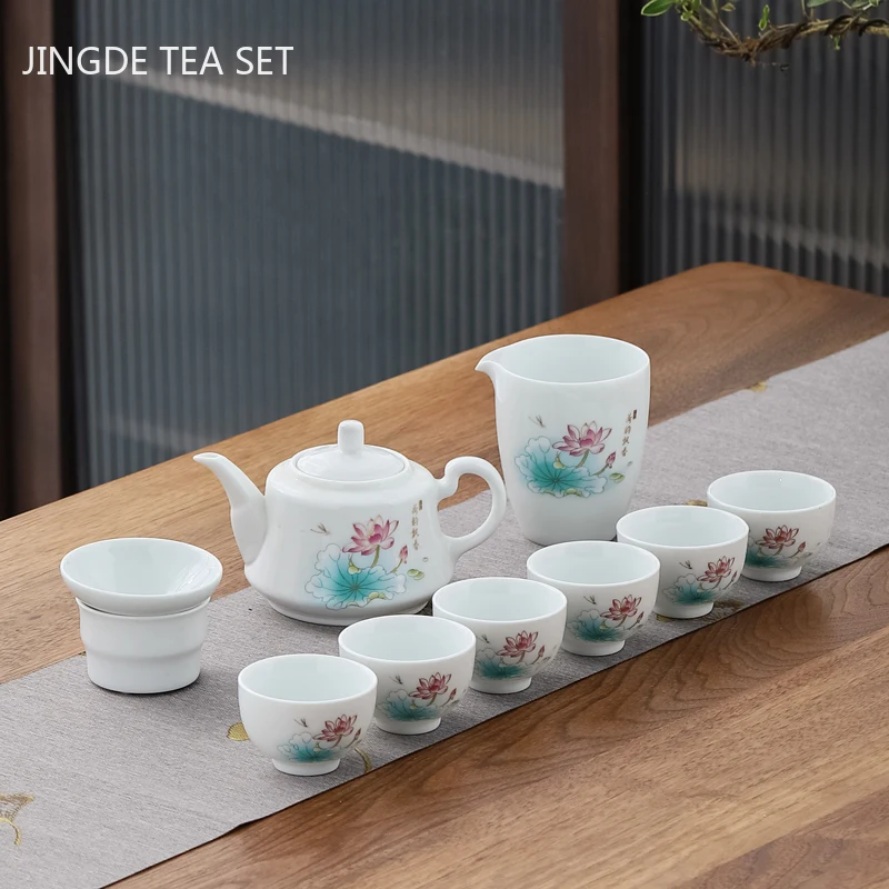 10 Pcs/set Exquisite Ceramic Tea Sets Handmade Tea Pot and Cup Set Home Porcelain Teapot Gaiwan Office Boutique Teaware