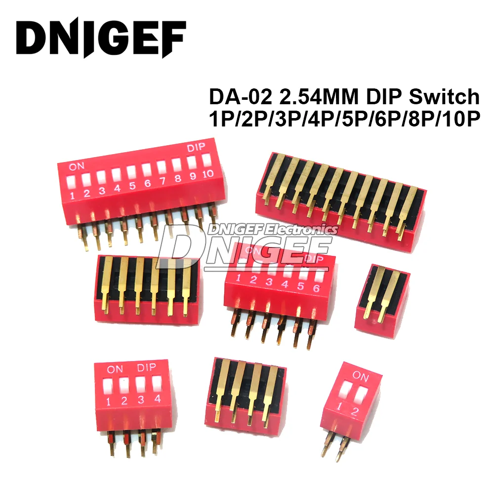 5PCS/LOT DIP Switch 2.54MM DA-02 1/2/3/4/5/6/8/10P Horizontal Dial 90 Degrees Plug-in PUMUDDSY Side Insert Bent Foot Switch New
