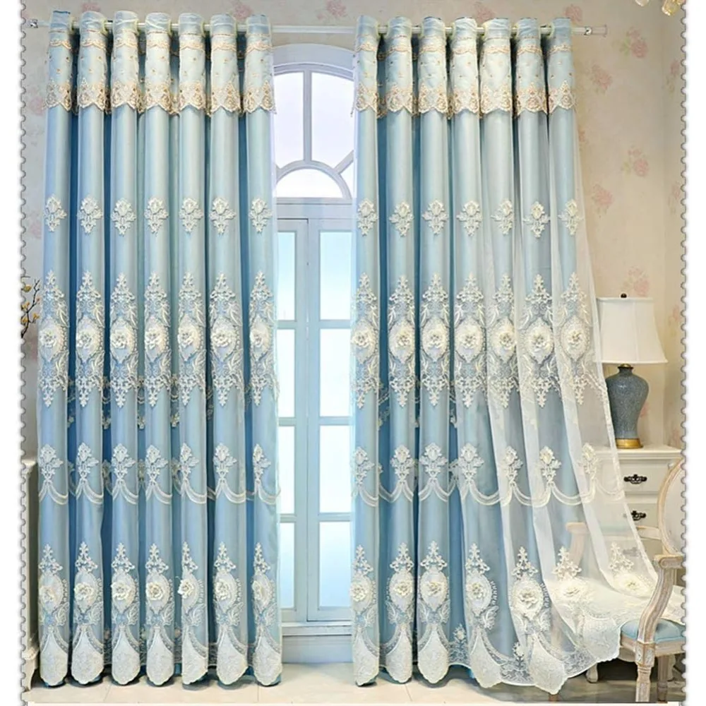 Energy-Efficient Thermal Insulated Blackout Curtains with Lace Embroidery for Girl's Bedroom Balcony