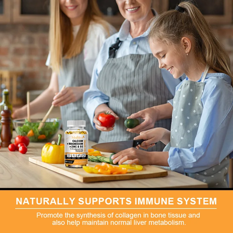Mulittea Calcium Magnesium Zinc Vitamin D3 Capsules helps Support Bones, Teeth, Heart and Enhance Immune System Function