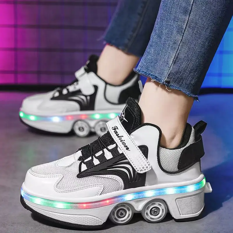 

USB Charging Deformed Shoes 6-15 Years Old Deformed Roller Skates Shoes With Four Wheels Walking and Sliding Women Men