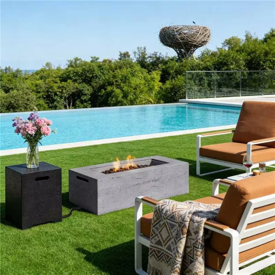 

Outdoor fire pit propane tank stand set for courtyard, lawn, patios, decks; magnesium oxide; black; 2-in-1 design, 40000 BTU, r