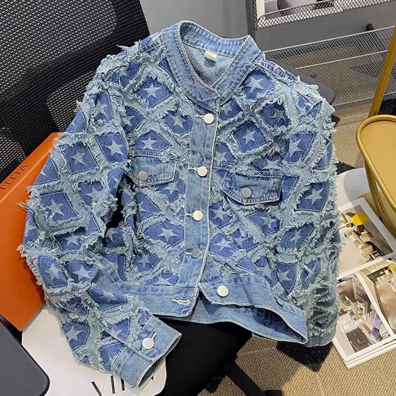 

Осенние новые женские джинсовые куртки, короткие товары, нишевые высококачественные модные универсальные высококачественные женские куртки Top Tide