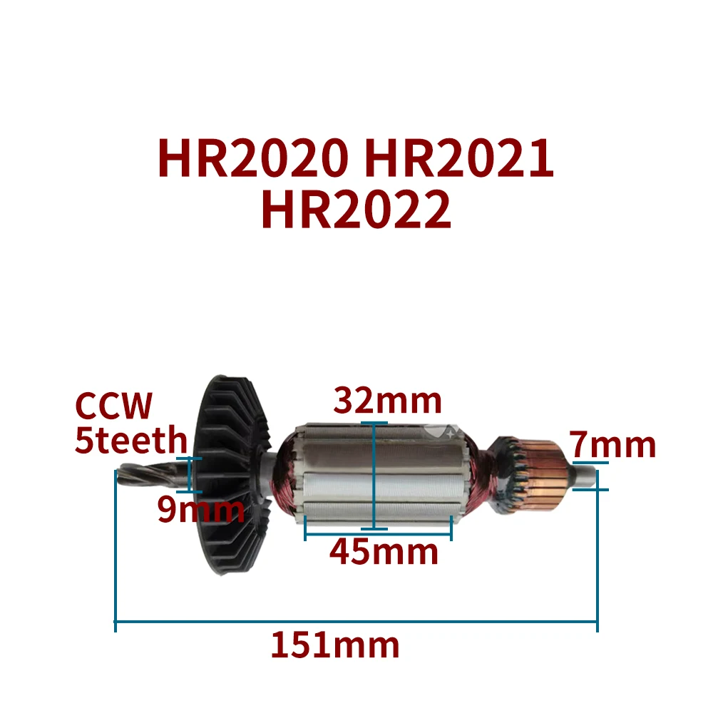 Rotor Armature Anchor for Makita HR2020 HR2021 HR2022 Hammer Drill Motor Power Tool Replacement Parts