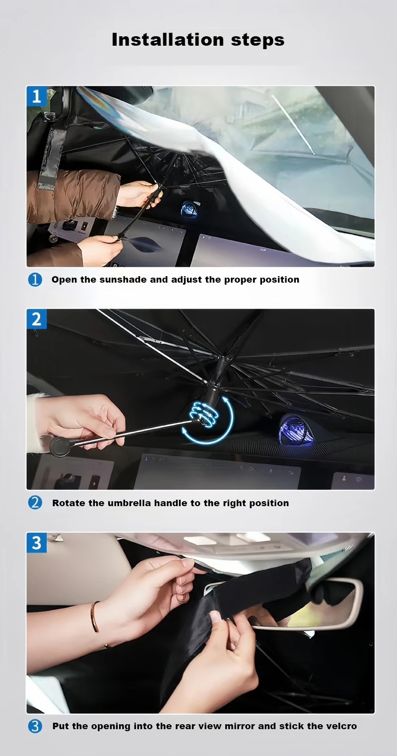Auto-Windschutzscheiben-Sonnenschutzschirm mit verstellbarem Griff, Frontscheiben-Sonnenschutzabdeckung, Wärmeisolierung, Sonnenschutz, Sonnenschirm – Detail 10