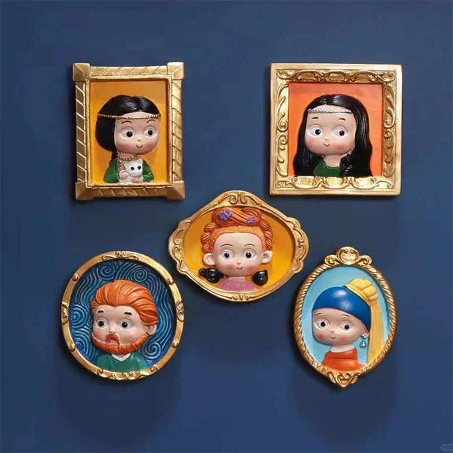 6pcs 크리 에이 티브 유명한 그림 시리즈 석고 인형 손 DIY 페인트 자기 냉장고 스티커 페인트 낙서 냉장고 p