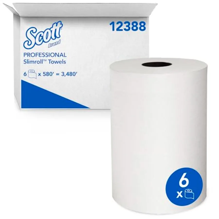 

Бумажные полотенца Scott Professional Slimroll Hard Roll, рулонные, белые, с карманами для впитывания, артикул 12388, совместимые с Kimberly-Clark