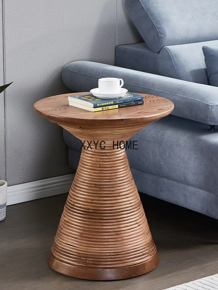 Tavolino da caffè rotondo in rattan silenzioso, tavolino in frassino, mini tavolo da tè rotondo