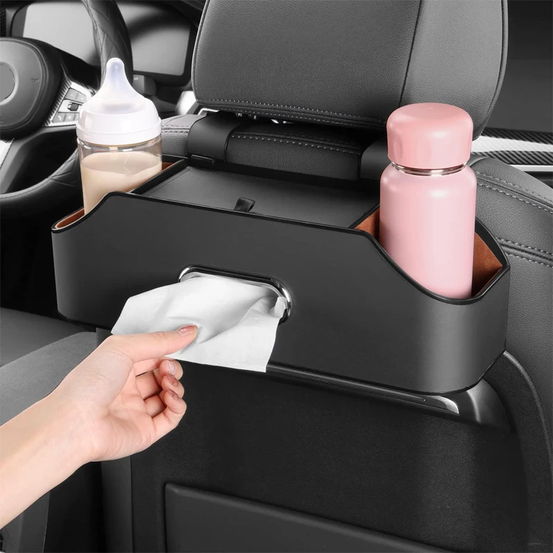 Car Multifunctional Leather Tissue Storage Box Under Seat Auto Back Seat Paper Bag Place Water Cup Holder Hanging Hook Organizer