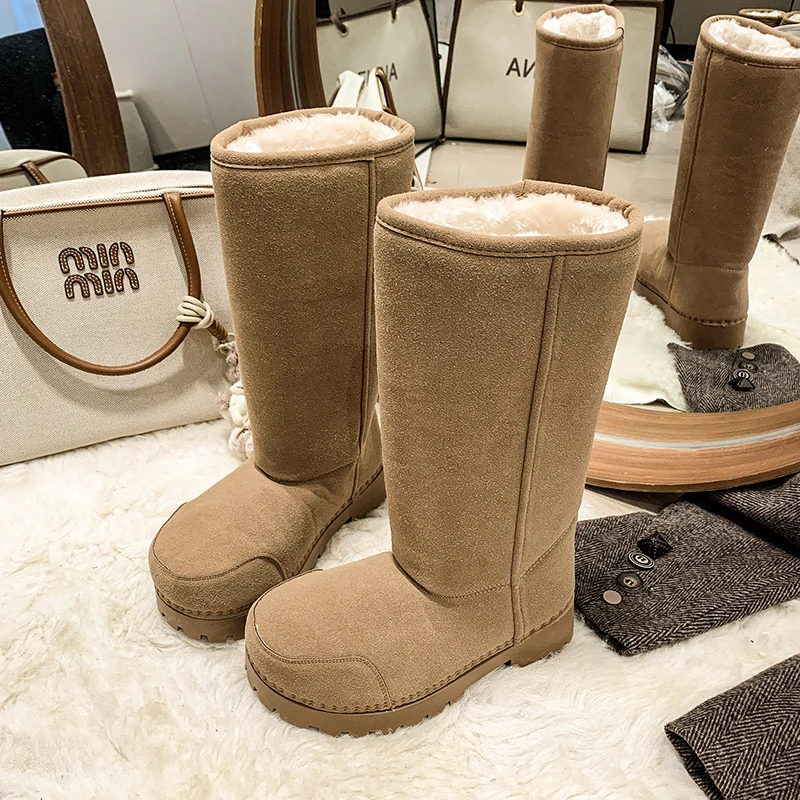 

Big Head Ugly Cute Long Extra Warm Thick Sole Snow Boots Women‘s 2025 New Arrival Winter Plush Lined Warm Cotton Shoes