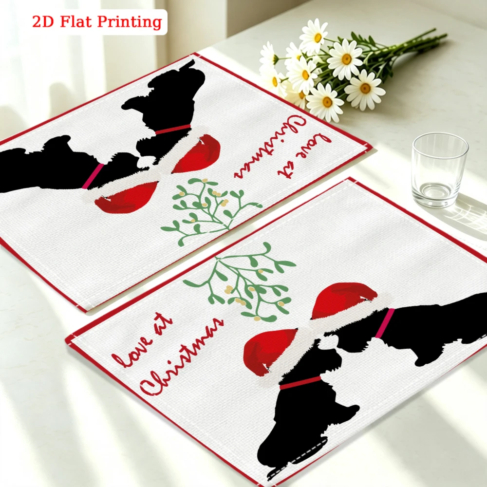 Christmas Red White Black Dog Silhouette Love At Christmas Placemat Kitchen Dining Party Decor 30x40cm