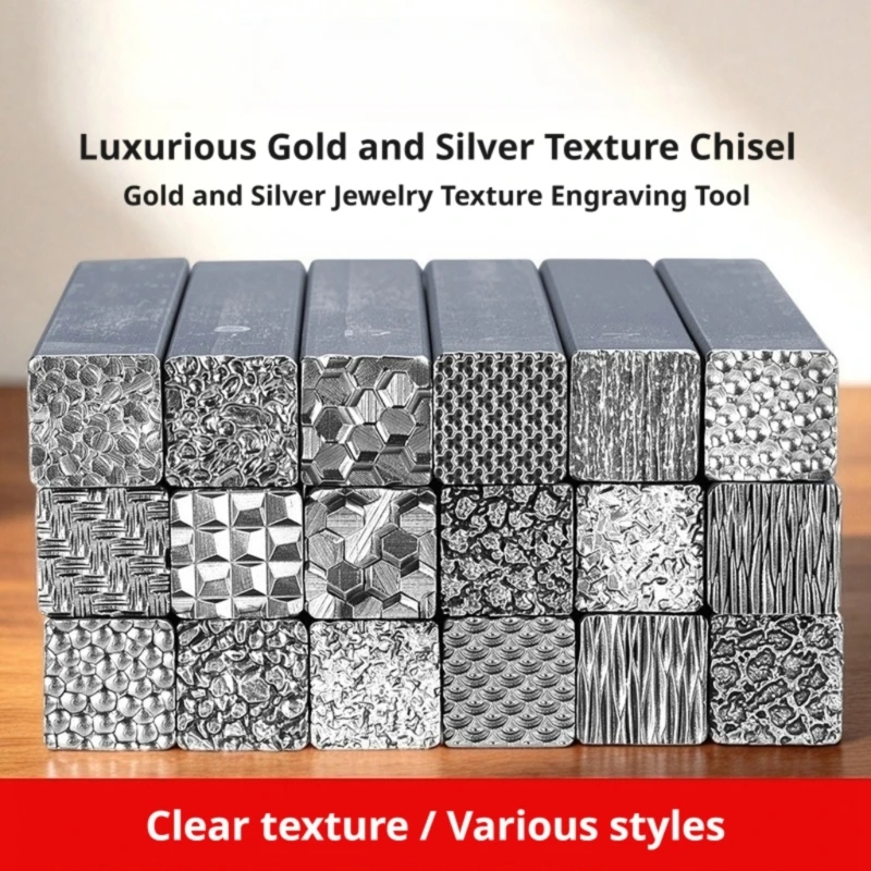 Hand-Engraved Jewelry Texture Stamp, Square-Bar Metalworking Tool for Adding Decorative Patterns to Soft-Metal Workpieces