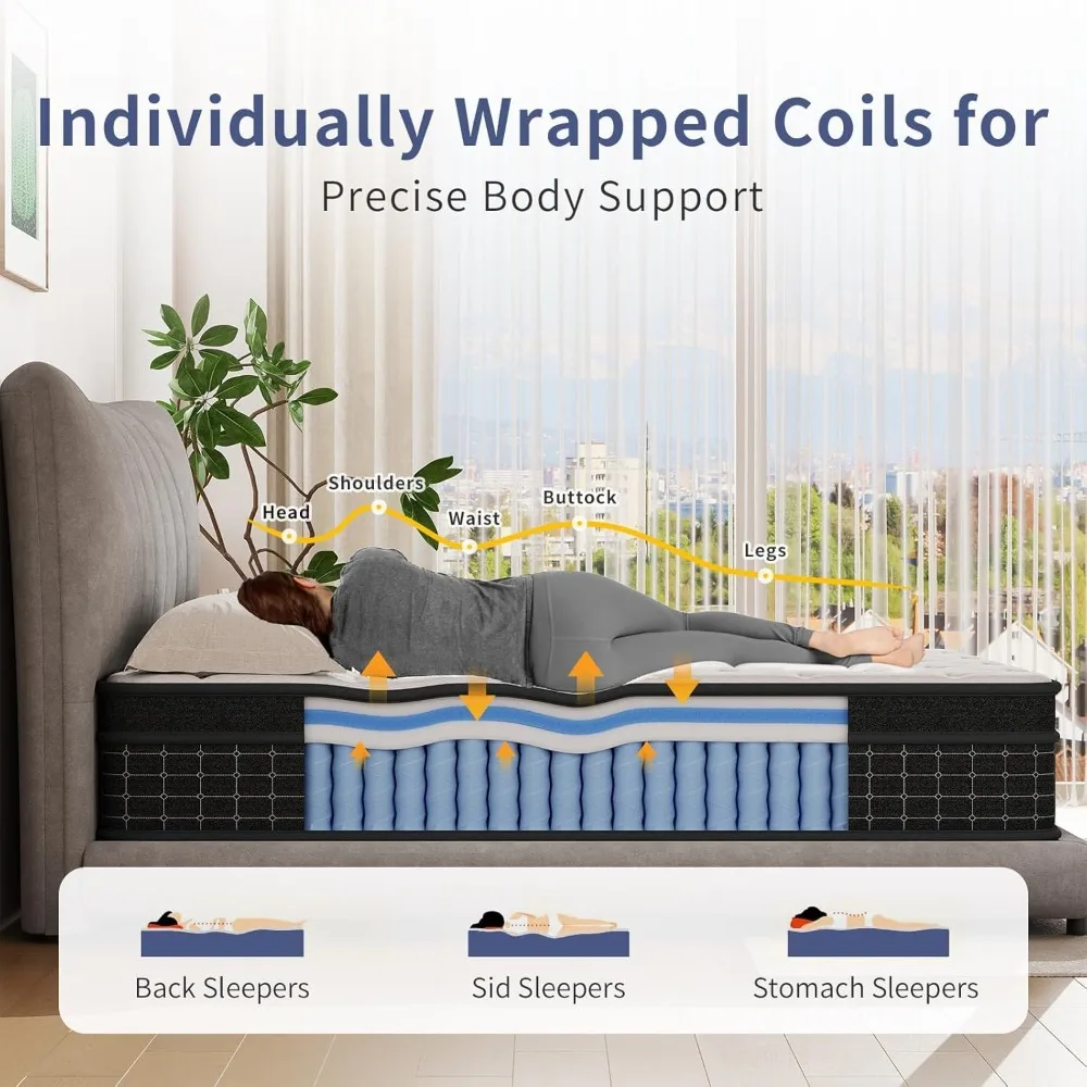 Mattress,12 Inch Mattresses in a Box, Individually Wrapped Pocket Coils for Isolate Motion,Pressure Relief,CertiPUR-US Certified image 4