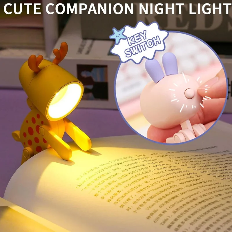 

Cartoon Mini Night Light, 4 Pieces Cute LED Lamps, Mini Animal Lamps, Foldable Small Table Lamp with Battery, Portable