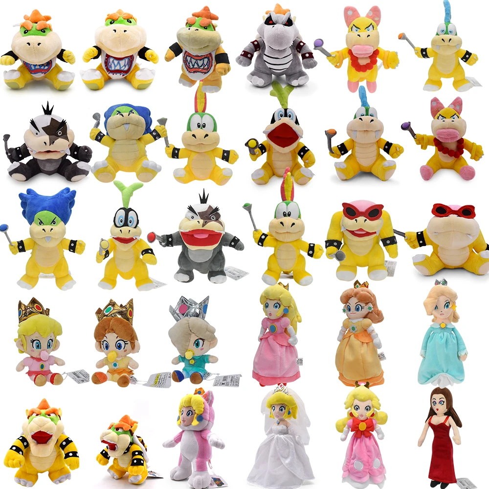 WHOLESALE 10Pcs/Set Mario Plush Toy Bowser Jr Princess Peach Daisy Rosalina Cute Lemmy Morton Ludwig Stuffed Anime Toy