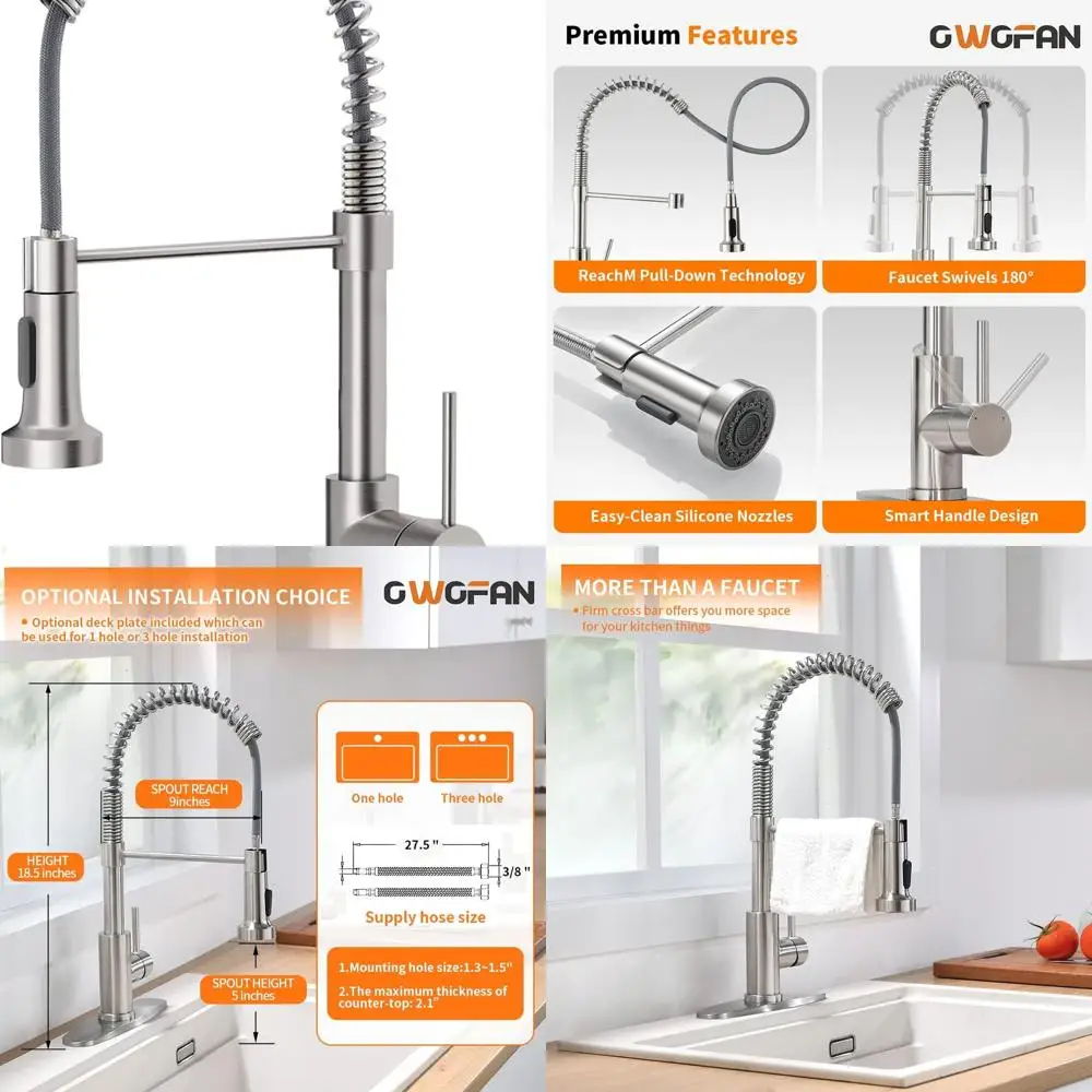 

1-Handle Pull-Out Spray Kitchen Faucet in Brushed Nickel, Stainless Steel, Dual Function for Farmhouse, Camper, Laundry, RV, and