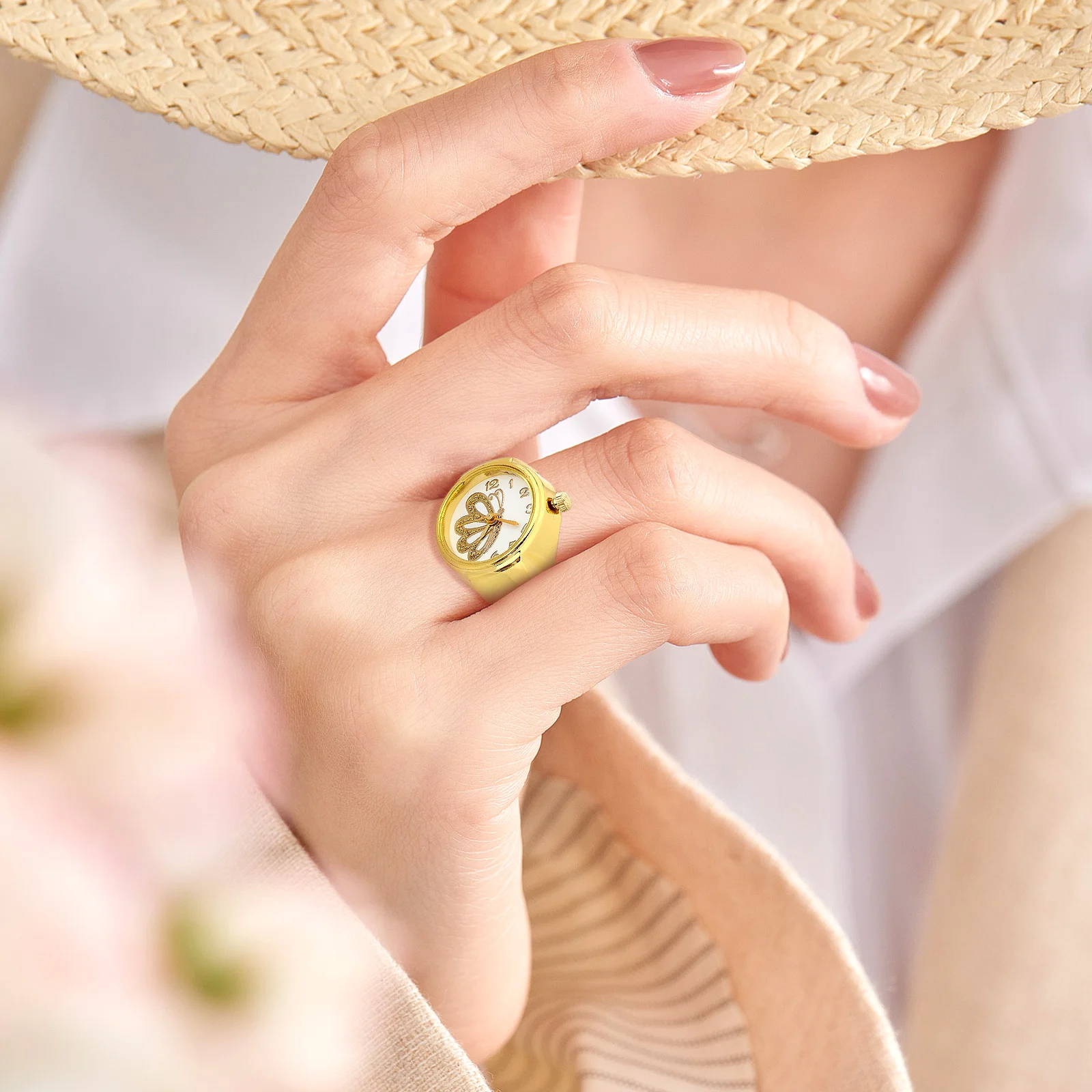 

1 pc Alloy Ring Butterflies Pattern Finger Jewelry Dial Ring Shape Watch For Women Gift Fashion Finger Watch