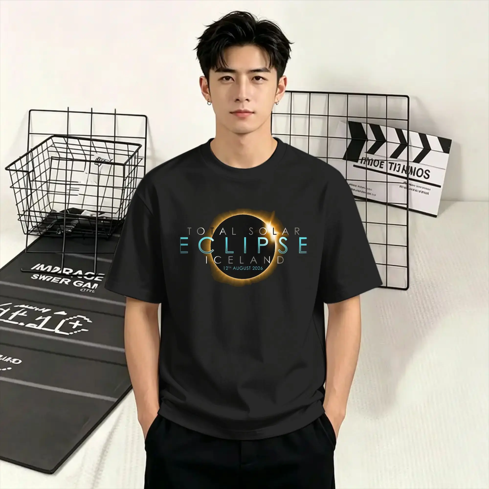 Casual T-Shirt Summer Iceland Total Solar Eclipse August 2026 Fashion T Shirts  100% Cotton Tshirt Awesome Short Sleeve Tees