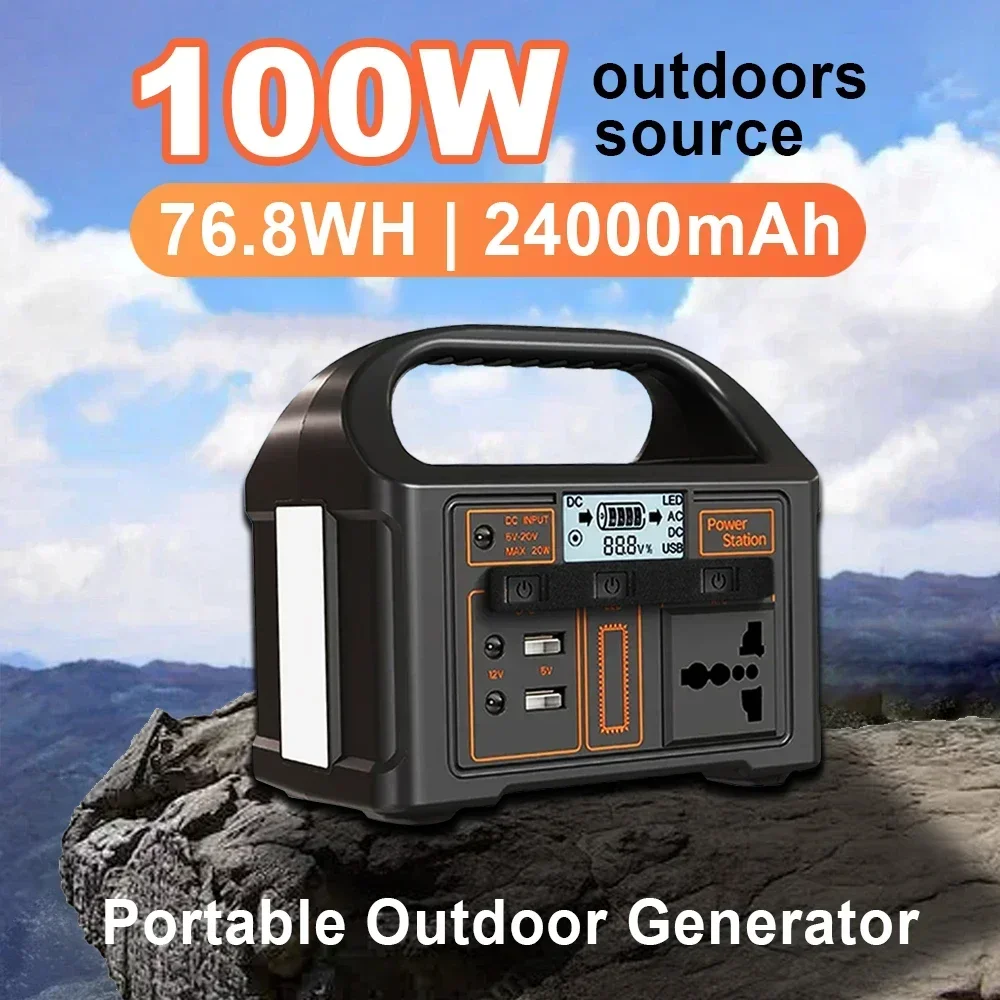 

100W 24000mAh Portable Power Station 110v/200v Solar Powerstation LiFePO4 Battery Outdoor Camping Ultralight Power Supply DC/AC