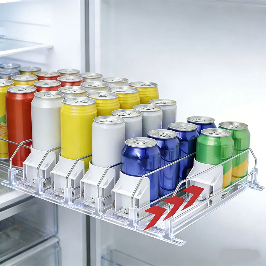 Upgraded Double Spring Fridge Drink Pusher, Auto-Advance Soda Can Organizer, Smooth Glide Beverage Dispenser for Refrigerator