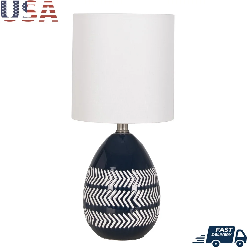 

Ceramic 17 Inch Table Lamp with Blue White Decorative Pattern Bulb Included UL Listed Easy On Off Switch Ideal Living Room