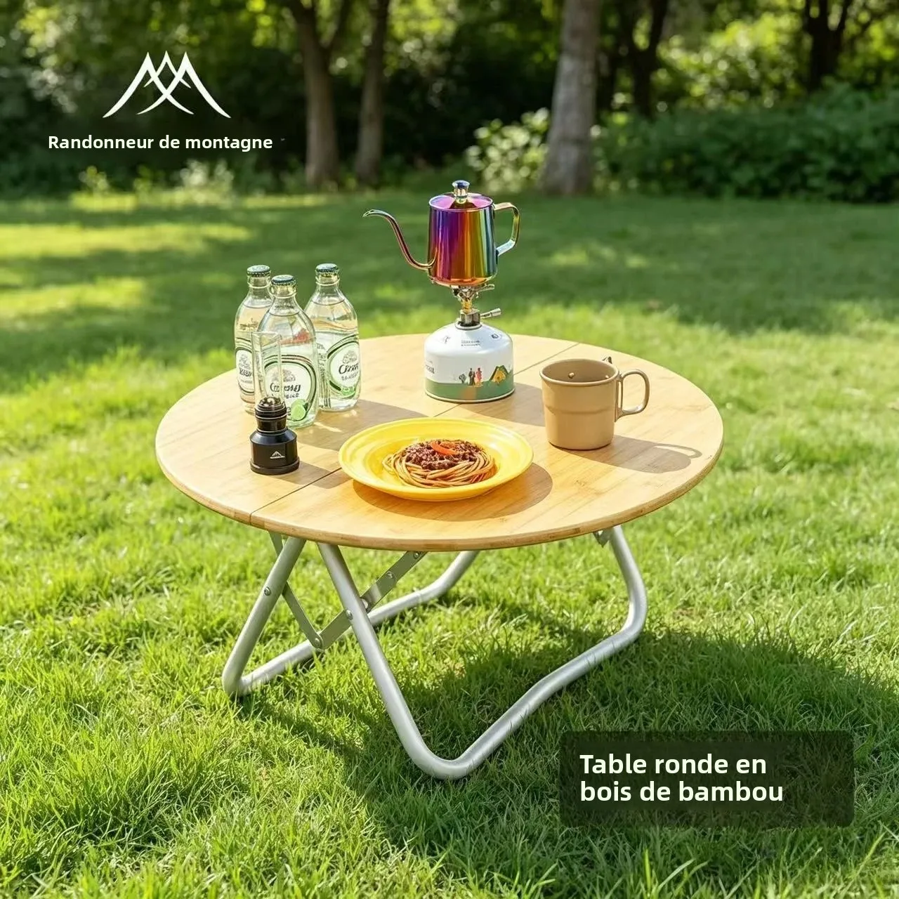 MOUNTAINHIKER Table de camping portable, ronde, pliable, réglable en hauteur, petite table ultralégère pour pique-nique et randonnée en plein air