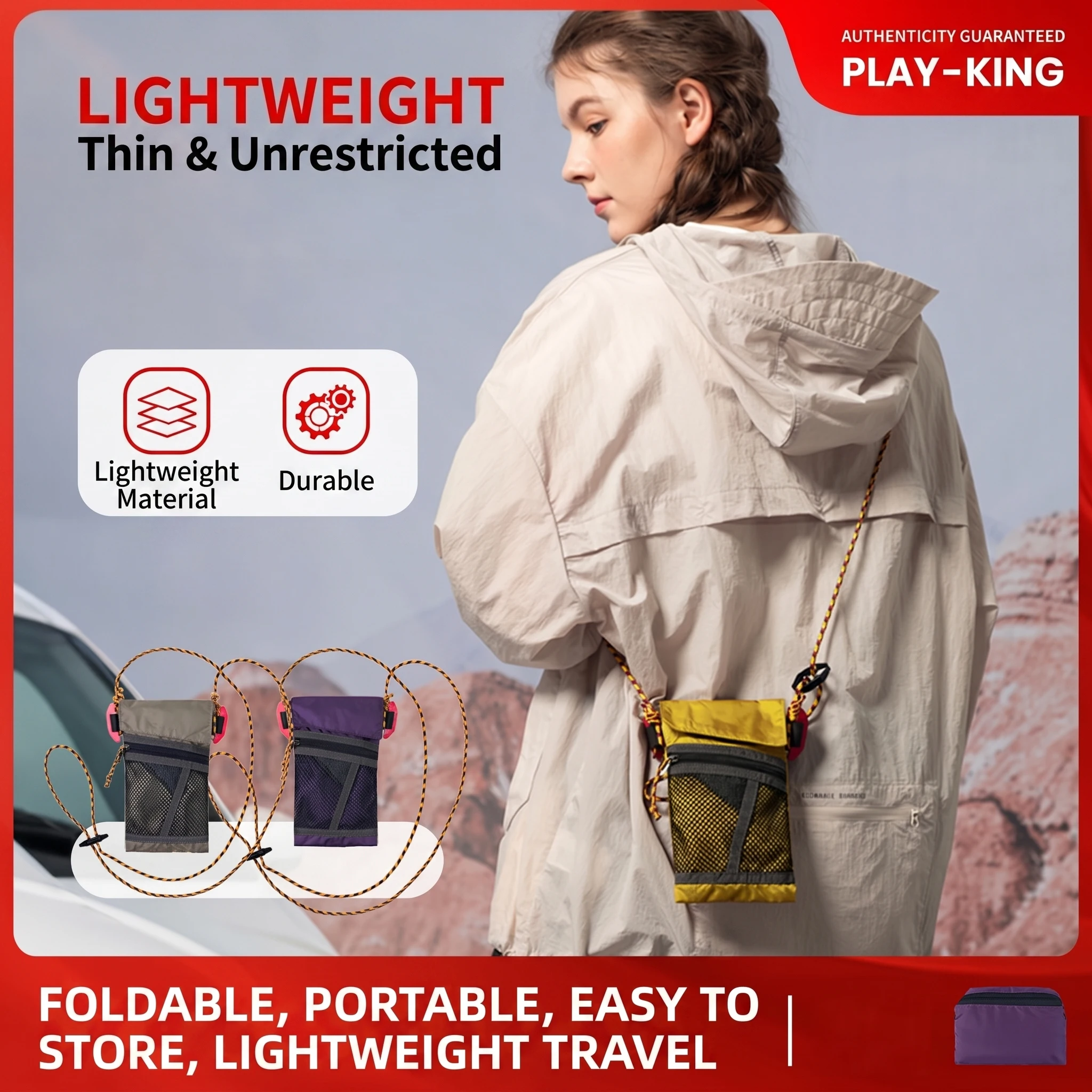Mountain outdoor hiking crossbody bag shoulder lanyard folding bag waterproof light mini nylon vertical sports mobile phone bag