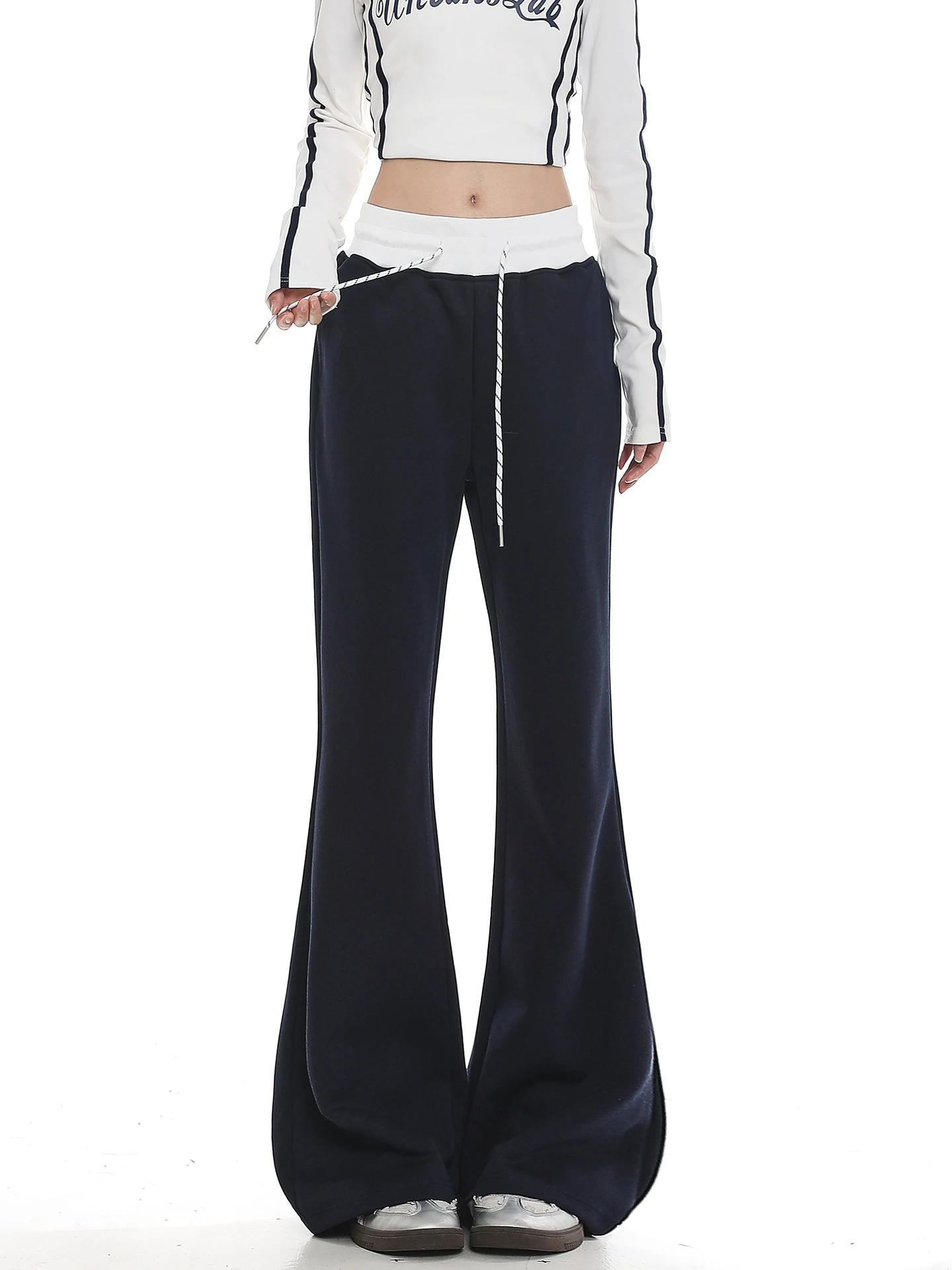 American Style Spicy Girl Color Block Micro Flared Casual Pants Women's Slimming Design Fall New Arrival Versatile Bell Bottoms