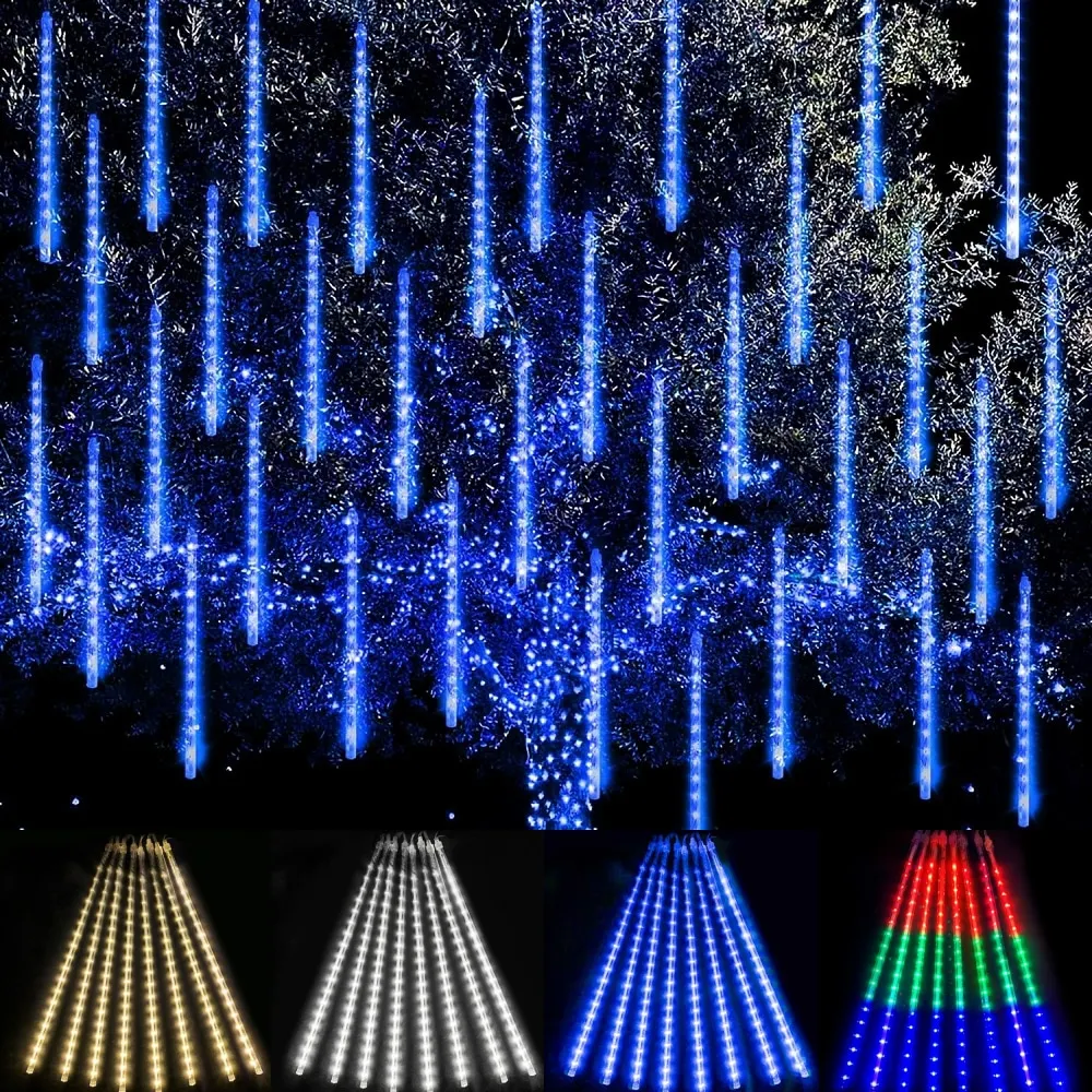 

EU/US Plug Outdoor Christmas Lights Meteor Shower Light 30cm 8 Tubes Waterproof Plug Christmas Tree Garden House Decoration