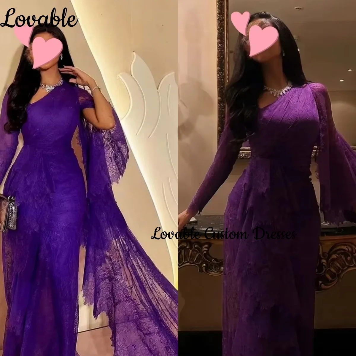 

Роскошное вечернее платье в Дубае на заказ, кружевные платья трапециевидной формы длиной до пола для выпускного вечера, на одно плечо, на молнии, с длинными рукавами, Vestidos De