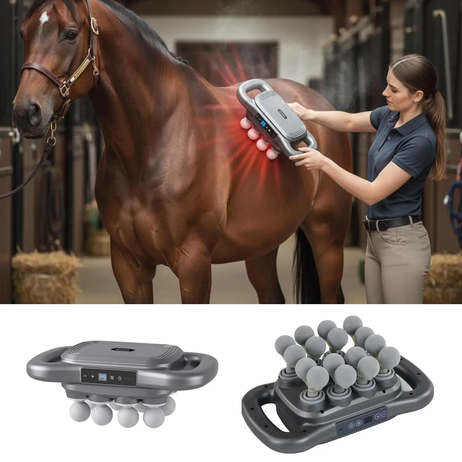 

Массажер для лошадей, многофункциональный массажер для мышц с несколькими насадками, устройство для снятия напряжения для лошадей, для конного спорта, тренировок, использования на открытом воздухе, в конюшнях, для соревнований и скачек.