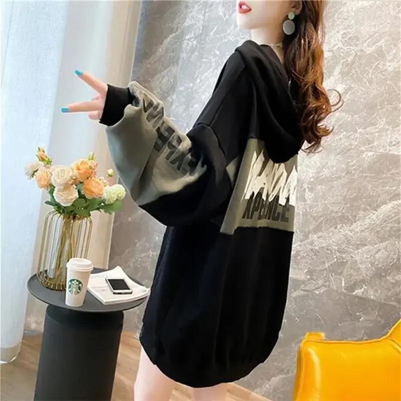 Text Letter Printing Long Baggy Sweatshirts for Women Loose Female Clothes Graphic Pullovers Hoodies Hooded Trend Designer Tops