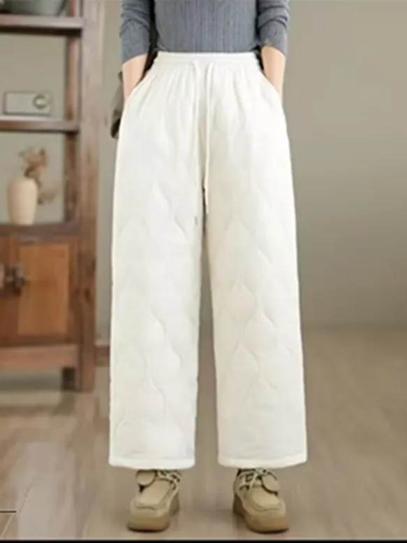 Winter Casual Warm Cotton-lined Straight Leg Pants Women's High Waist Elastic Waisand Versatile Comfortable Faionable