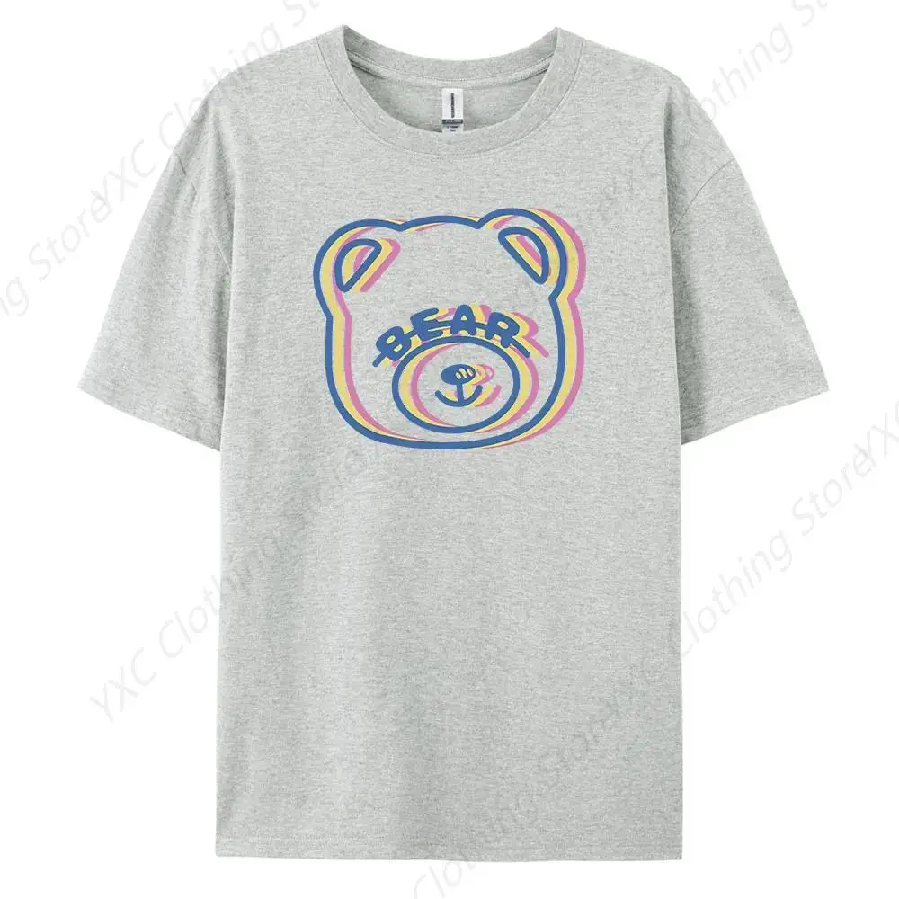 Bear Men's Casual Short-sleeved T-shirt with 100% Cotton Fashion print Tees S - 6XL Fresh Classic Basic Tshirts