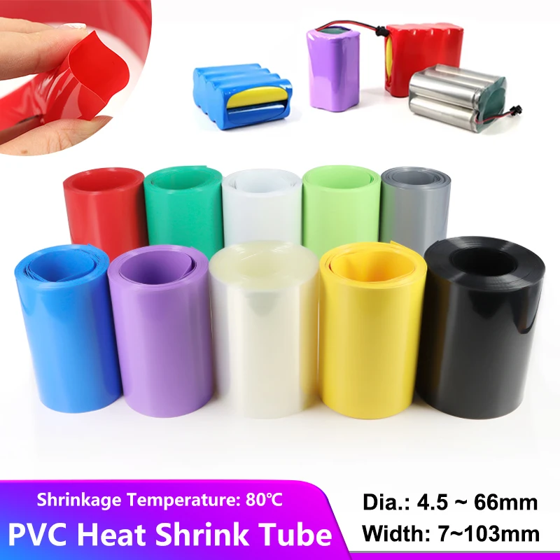 12Colors! 1m 18650 Lipo Battery PVC Heat Shrink Tube Pack 7mm ~ 103mm Insulated Film Wrap Case Wire Protection Cable Sleeve