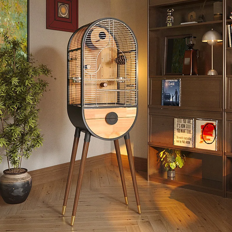 Natural Solid Wood Stainless Steel High Quality Modern Luxury Eco-Friendly Triangle Large Bird Cage Double Cages Easily Clean