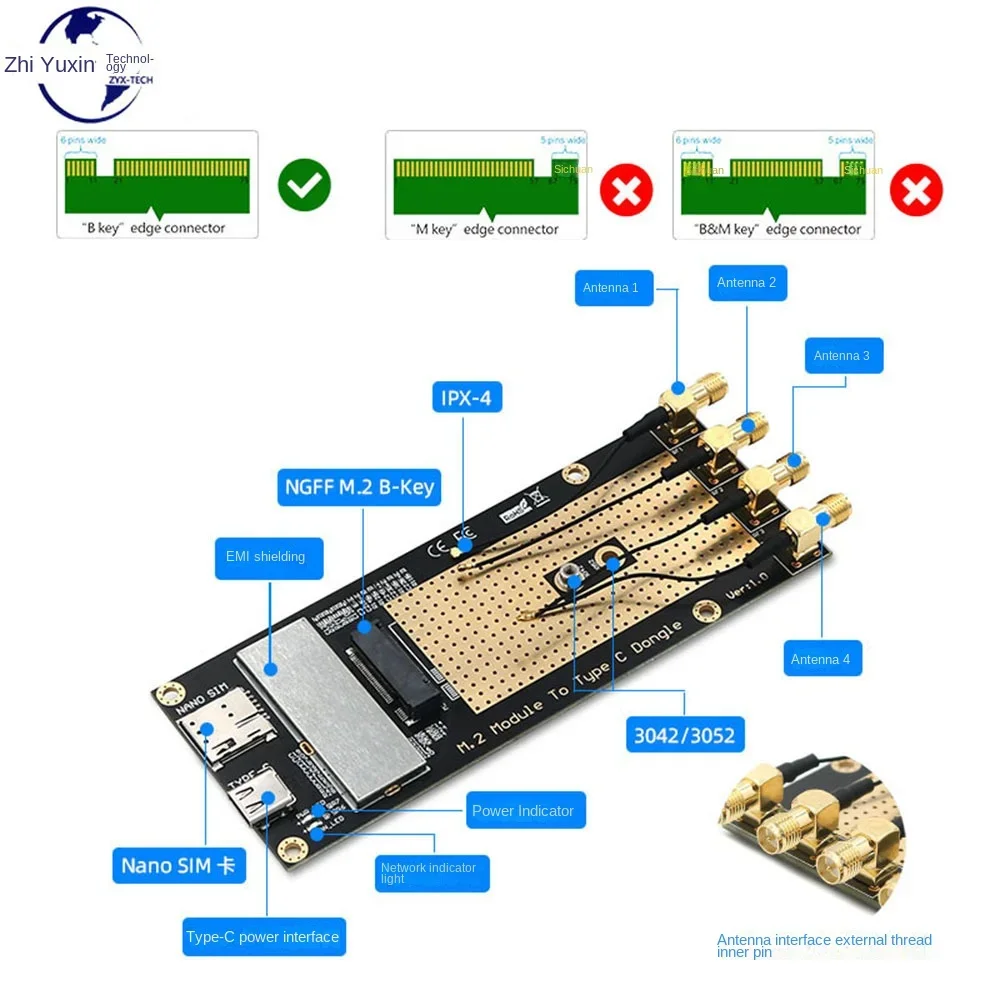 Nieuwe M.2 B Sleutel 4G/5G Netwerkkaartmodule Adapter, B Sleutel Tot Type-C Interface Adapter
